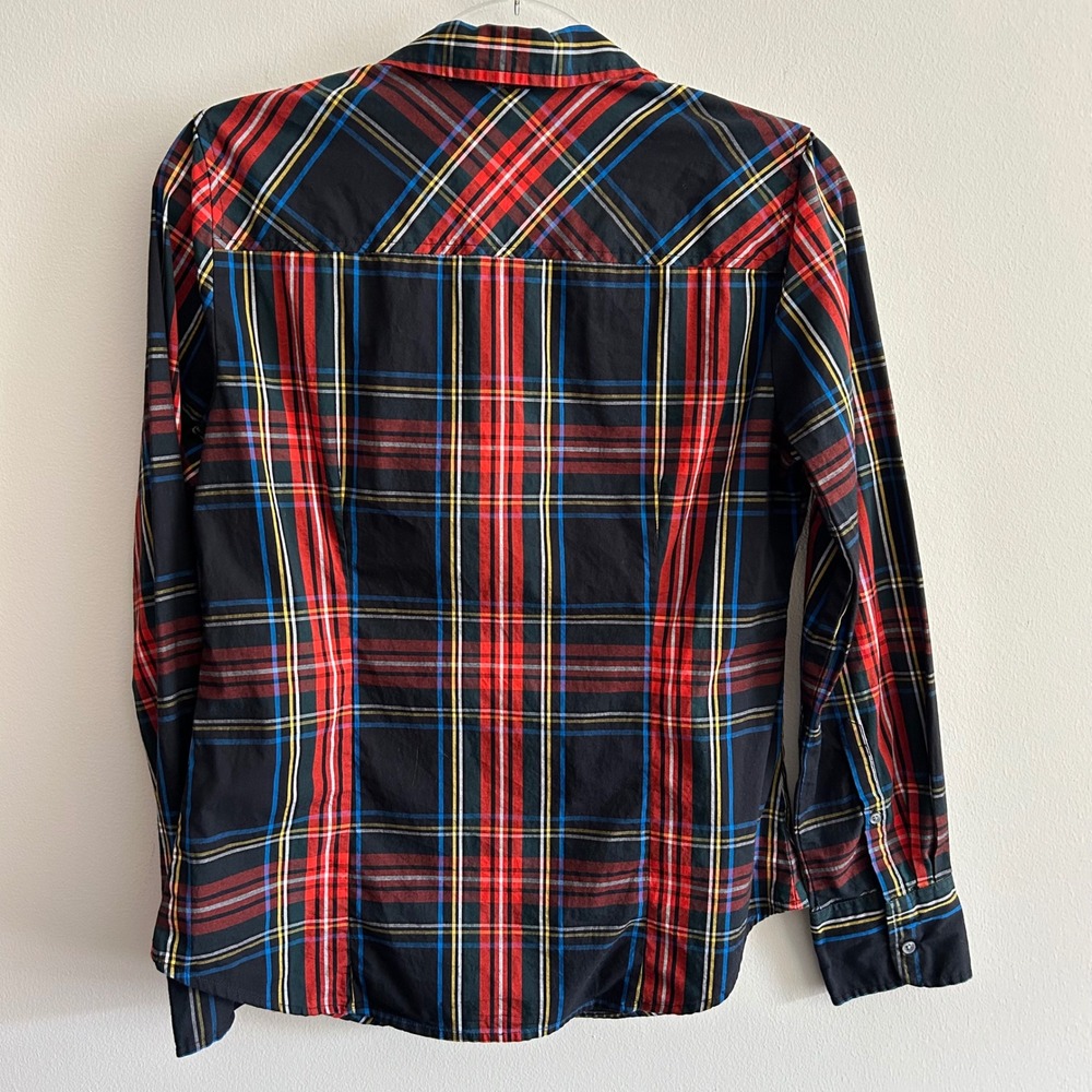 J.Crew Button Down Shirt Black Red Plaid 8 Slim Fit Stretch K3726 Long Sleeve - Picture 5 of 6